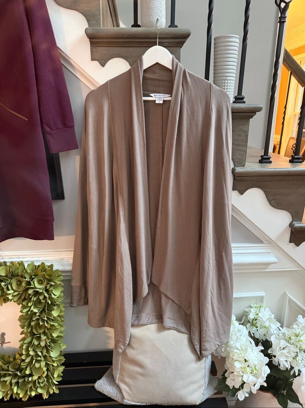 Athleta Brown Open Front Waterfall Cardigan Duster Sz L
